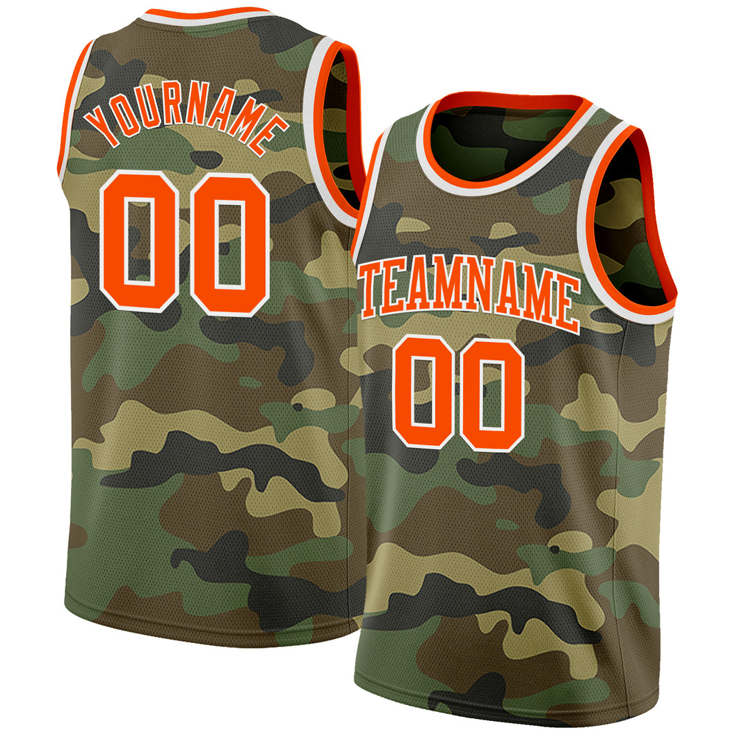 Custom Camo Orange-White Authentic Salute To Service Basketball Jersey