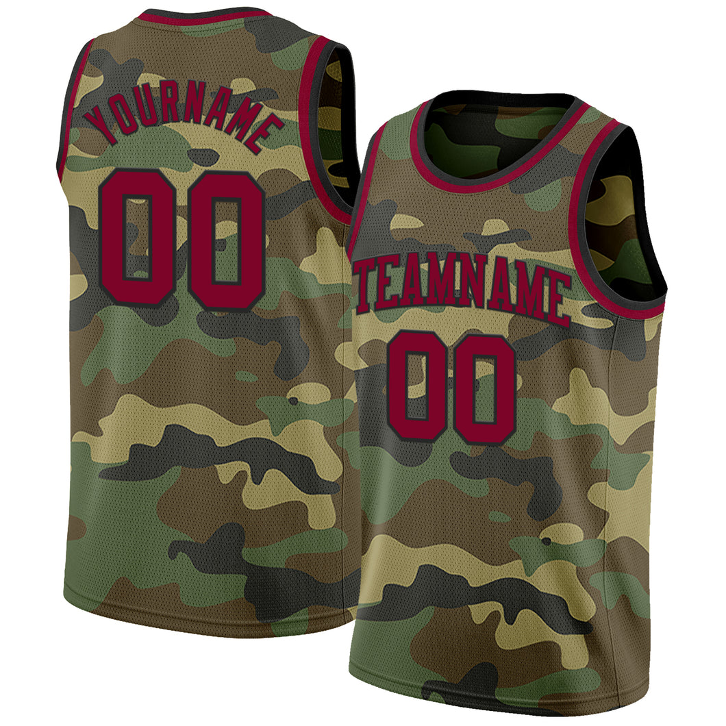 Custom Camo Maroon-Black Authentic Salute To Service Basketball Jersey