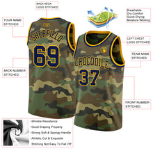 Load image into Gallery viewer, Custom Camo Navy-Gold Authentic Salute To Service Basketball Jersey
