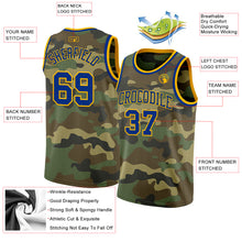 Load image into Gallery viewer, Custom Camo Royal-Gold Authentic Salute To Service Basketball Jersey
