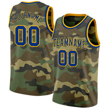 Load image into Gallery viewer, Custom Camo Royal-Gold Authentic Salute To Service Basketball Jersey
