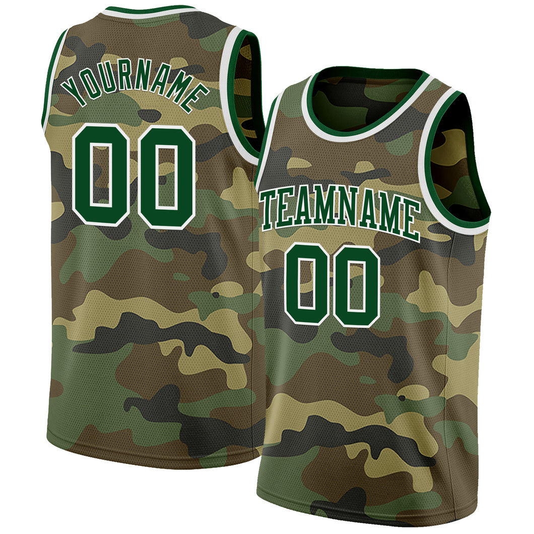 Custom Camo Green-White Authentic Salute To Service Basketball Jersey