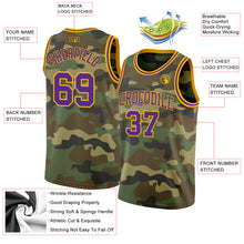 Load image into Gallery viewer, Custom Camo Purple-Gold Authentic Salute To Service Basketball Jersey

