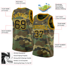 Load image into Gallery viewer, Custom Camo Black-Gold Authentic Salute To Service Basketball Jersey
