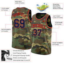 Load image into Gallery viewer, Custom Camo Navy Old Gold-Red Authentic Salute To Service Basketball Jersey
