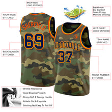 Load image into Gallery viewer, Custom Camo Navy Gold-Orange Authentic Salute To Service Basketball Jersey
