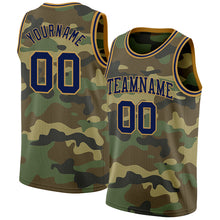 Load image into Gallery viewer, Custom Camo Navy-Old Gold Authentic Salute To Service Basketball Jersey
