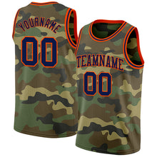 Load image into Gallery viewer, Custom Camo Navy-Orange Authentic Salute To Service Basketball Jersey
