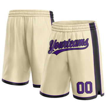 Custom Cream Purple-Black Authentic Basketball Shorts