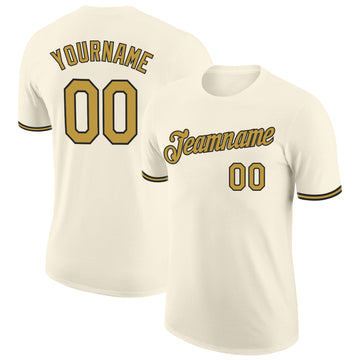 Custom Cream Old Gold-Black Performance T-Shirt