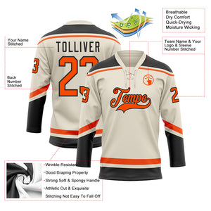 Custom Cream Orange-Black Hockey Lace Neck Jersey