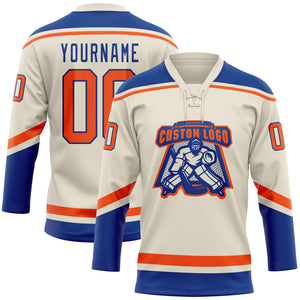 Custom Cream Orange-Royal Hockey Lace Neck Jersey