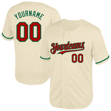 Load image into Gallery viewer, Custom Cream Red-Kelly Green Mesh Authentic Throwback Baseball Jersey
