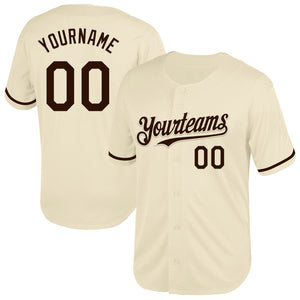 Custom Cream Brown Mesh Authentic Throwback Baseball Jersey