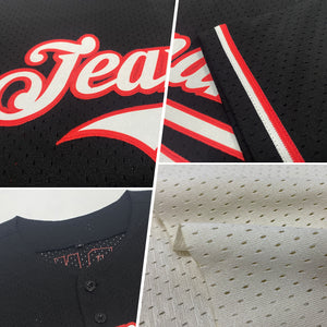 Custom Cream Red-Gold Mesh Authentic Throwback Baseball Jersey