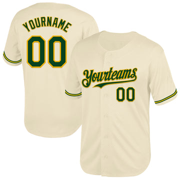 Custom Cream Green-Gold Mesh Authentic Throwback Baseball Jersey