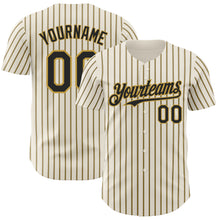 Load image into Gallery viewer, Custom Cream (Black Old Gold Pinstripe) Black-Old Gold Authentic Baseball Jersey
