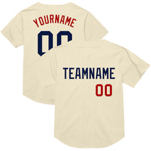 Load image into Gallery viewer, Custom Cream Navy-Red Mesh Authentic Throwback Baseball Jersey
