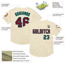 Load image into Gallery viewer, Custom Cream Crimson Black-Aqua Mesh Authentic Throwback Baseball Jersey

