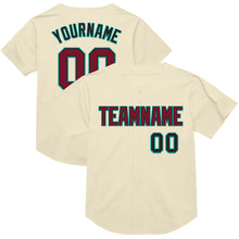 Load image into Gallery viewer, Custom Cream Crimson Black-Aqua Mesh Authentic Throwback Baseball Jersey
