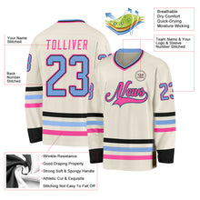 Load image into Gallery viewer, Custom Cream Light Blue Black-Pink Hockey Jersey
