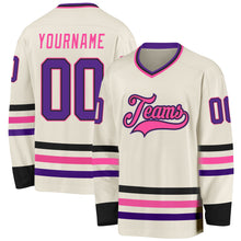 Load image into Gallery viewer, Custom Cream Purple Black-Pink Hockey Jersey
