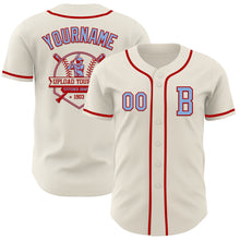 Load image into Gallery viewer, Custom Cream Light Blue-Red Authentic Baseball Jersey
