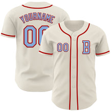 Load image into Gallery viewer, Custom Cream Light Blue-Red Authentic Baseball Jersey
