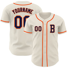 Load image into Gallery viewer, Custom Cream Navy-Orange Authentic Baseball Jersey
