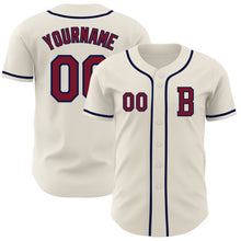 Load image into Gallery viewer, Custom Cream Crimson-Navy Authentic Baseball Jersey
