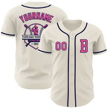 Load image into Gallery viewer, Custom Cream Pink-Navy Authentic Baseball Jersey

