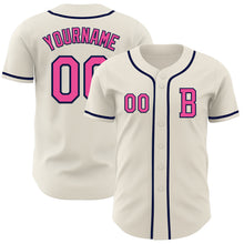 Load image into Gallery viewer, Custom Cream Pink-Navy Authentic Baseball Jersey
