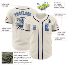 Load image into Gallery viewer, Custom Cream Light Blue-Navy Authentic Baseball Jersey
