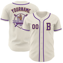 Load image into Gallery viewer, Custom Cream Purple-Old Gold Authentic Baseball Jersey
