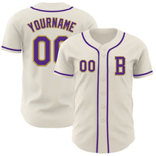 Load image into Gallery viewer, Custom Cream Purple-Old Gold Authentic Baseball Jersey
