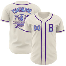 Load image into Gallery viewer, Custom Cream Light Blue-Purple Authentic Baseball Jersey

