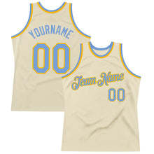 Load image into Gallery viewer, Custom Cream Light Blue-Gold Authentic Throwback Basketball Jersey
