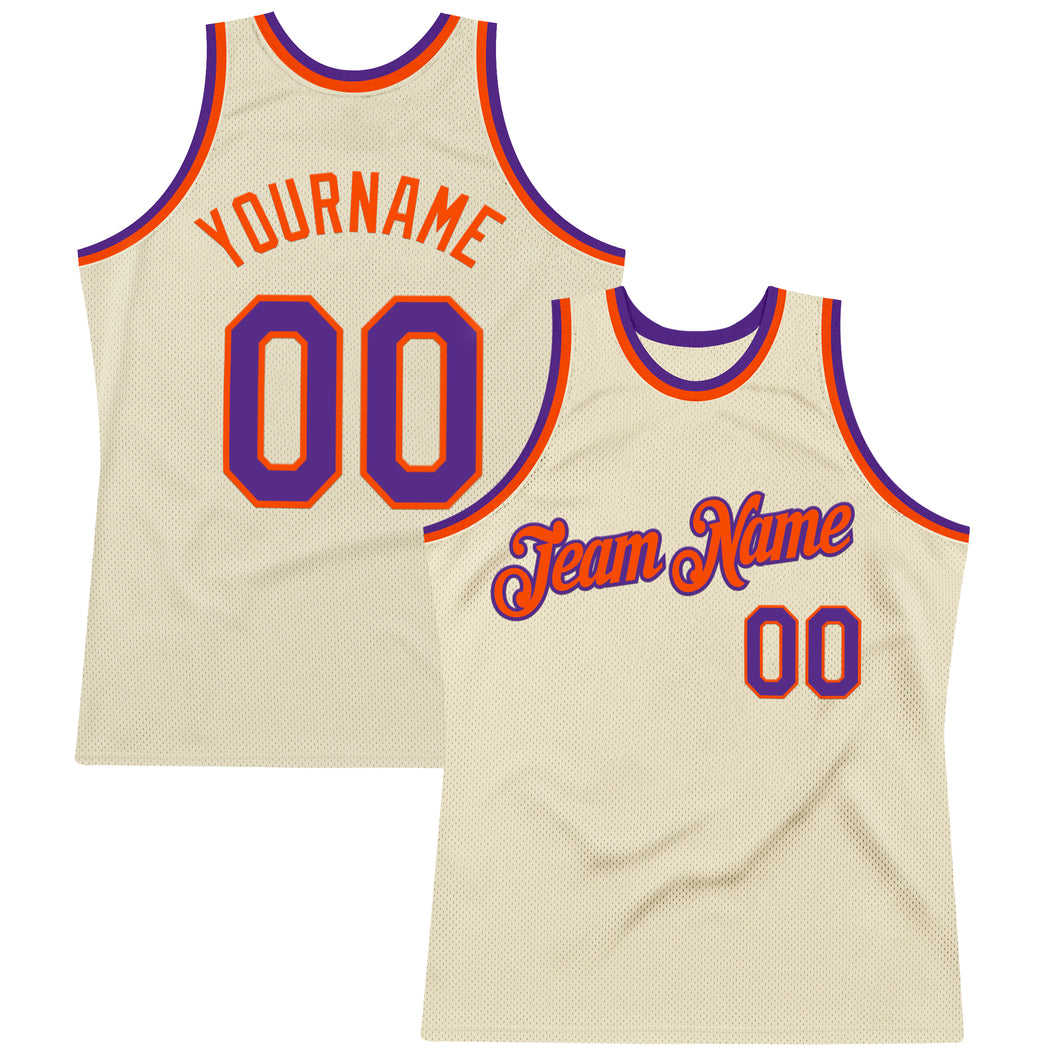 Custom Cream Purple-Orange Authentic Throwback Basketball Jersey