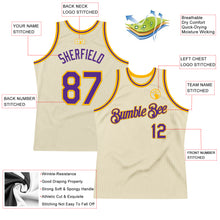 Load image into Gallery viewer, Custom Cream Purple-Gold Authentic Throwback Basketball Jersey
