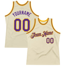 Load image into Gallery viewer, Custom Cream Purple-Gold Authentic Throwback Basketball Jersey
