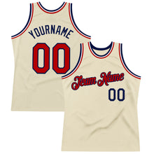Load image into Gallery viewer, Custom Cream Red Navy-White Authentic Throwback Basketball Jersey
