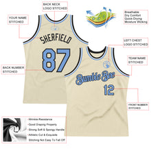 Load image into Gallery viewer, Custom Cream Light Blue Black-White Authentic Throwback Basketball Jersey
