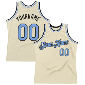 Custom Cream Light Blue Black-White Authentic Throwback Basketball Jersey