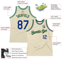 Load image into Gallery viewer, Custom Cream Royal-Green Authentic Throwback Basketball Jersey
