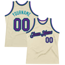 Load image into Gallery viewer, Custom Cream Purple Black-Teal Authentic Throwback Basketball Jersey
