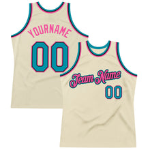 Load image into Gallery viewer, Custom Cream Teal Black-Pink Authentic Throwback Basketball Jersey
