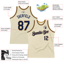Load image into Gallery viewer, Custom Cream Navy-Old Gold Authentic Throwback Basketball Jersey
