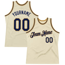 Load image into Gallery viewer, Custom Cream Navy-Old Gold Authentic Throwback Basketball Jersey
