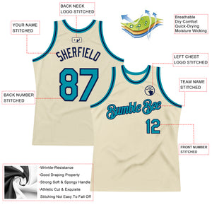 Custom Cream Teal-Navy Authentic Throwback Basketball Jersey