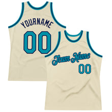 Load image into Gallery viewer, Custom Cream Teal-Navy Authentic Throwback Basketball Jersey
